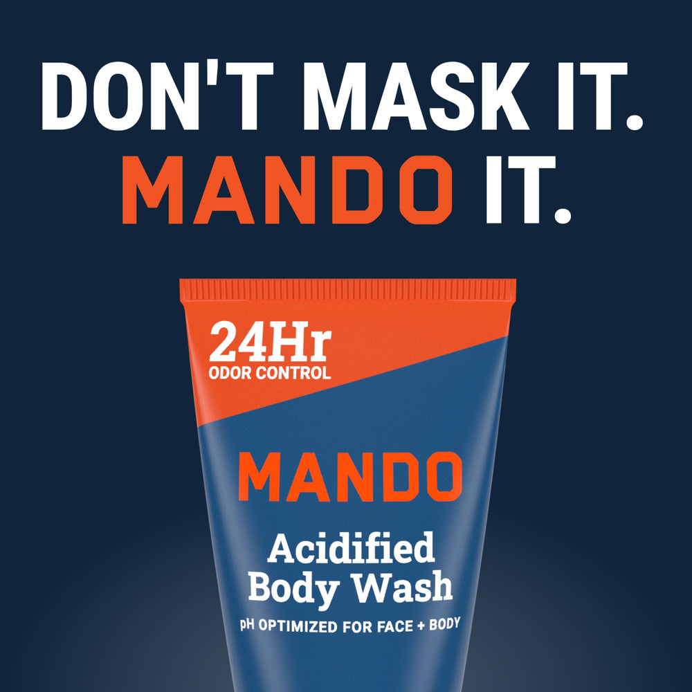 Mando Safe-ingredients label conveys gentle, skin-friendly cleansing.