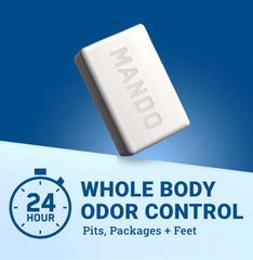 Mando odor-control 24hour bar close-up highlighting long-lasting freshness after shower