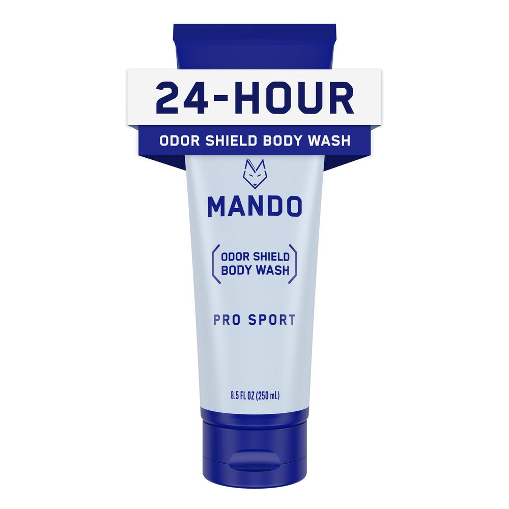 Mando Odor Shield Body Wash bottle showing design for daily odor control