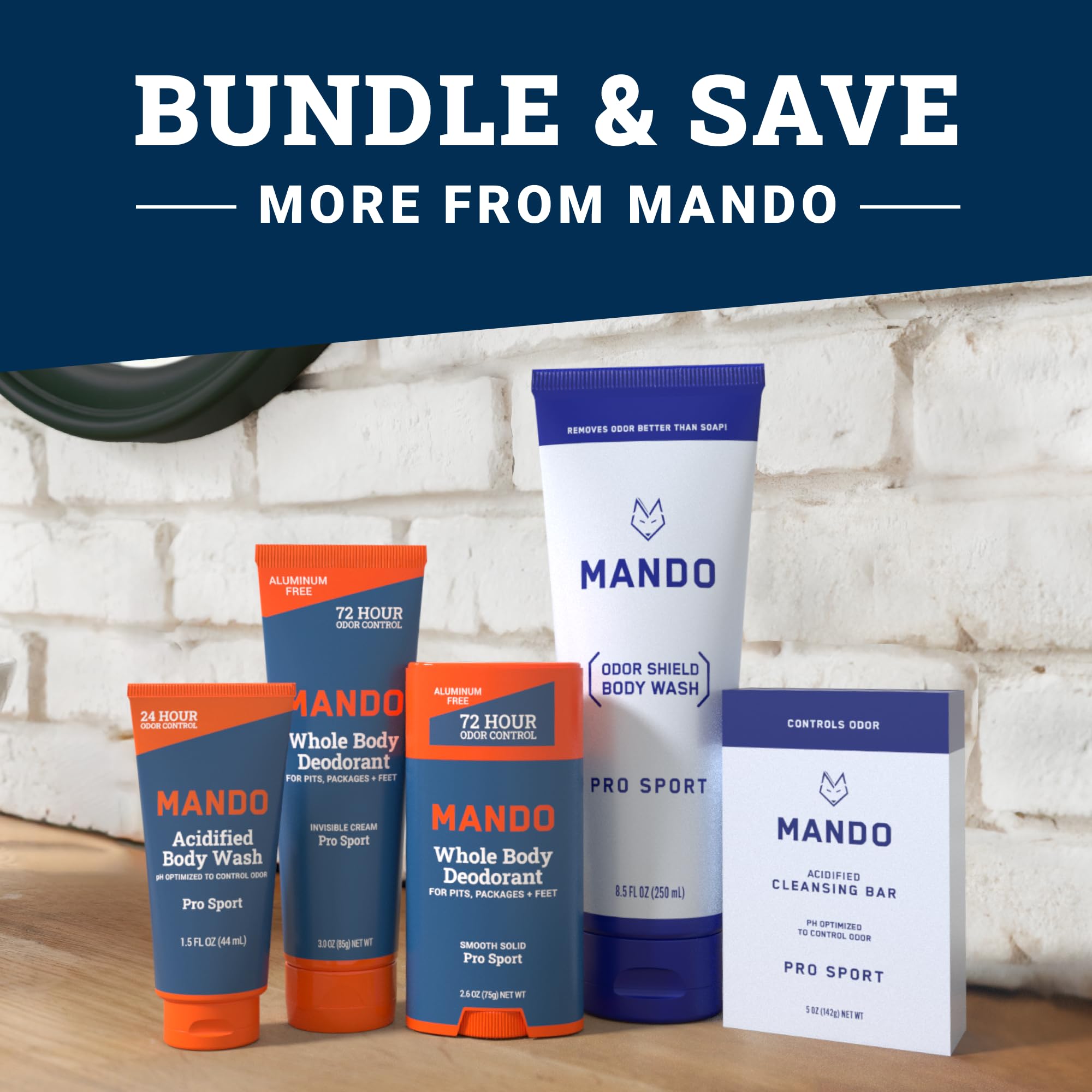 Mando Odor Shield in a shower setup suggests daily use.