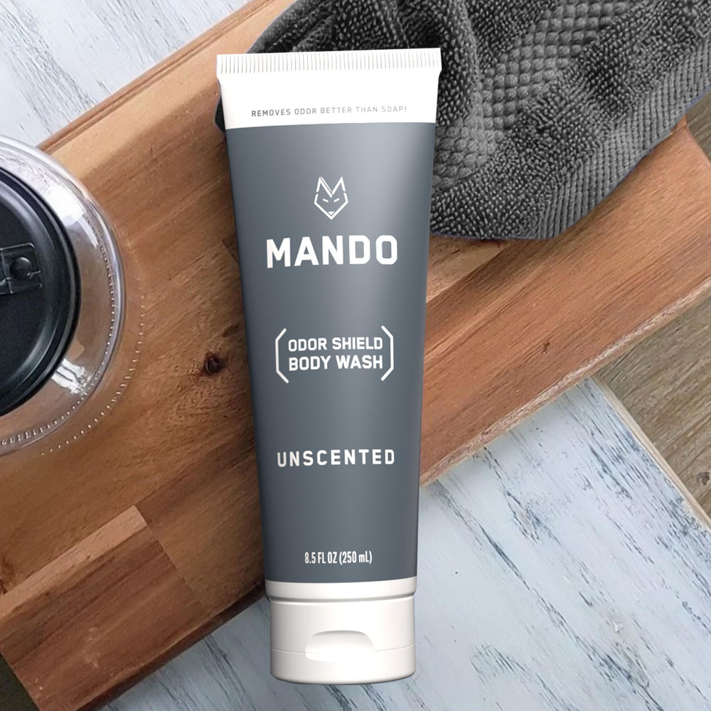 Mando Odor Shield being poured to create rich lather for daily use.