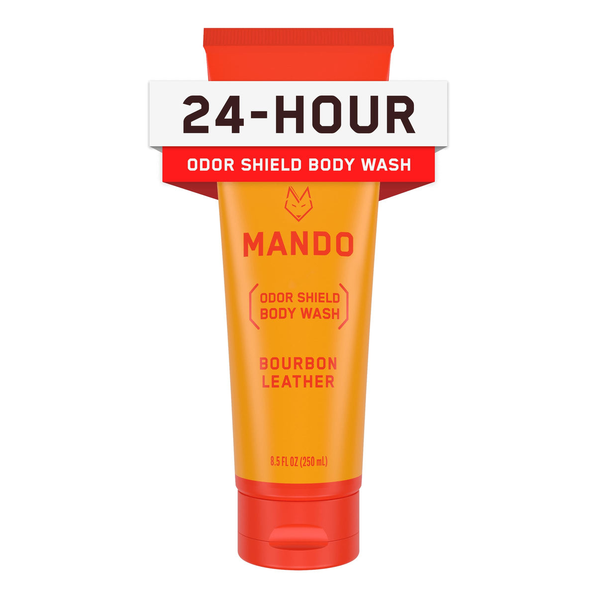 Mando Odor Shield bottle front view with bourbon leather scent for all-day freshness.