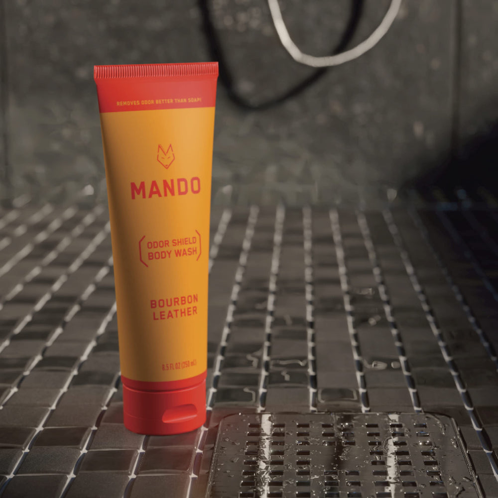 Mando Odor Shield foamy lather demonstrates cleansing for odor management.