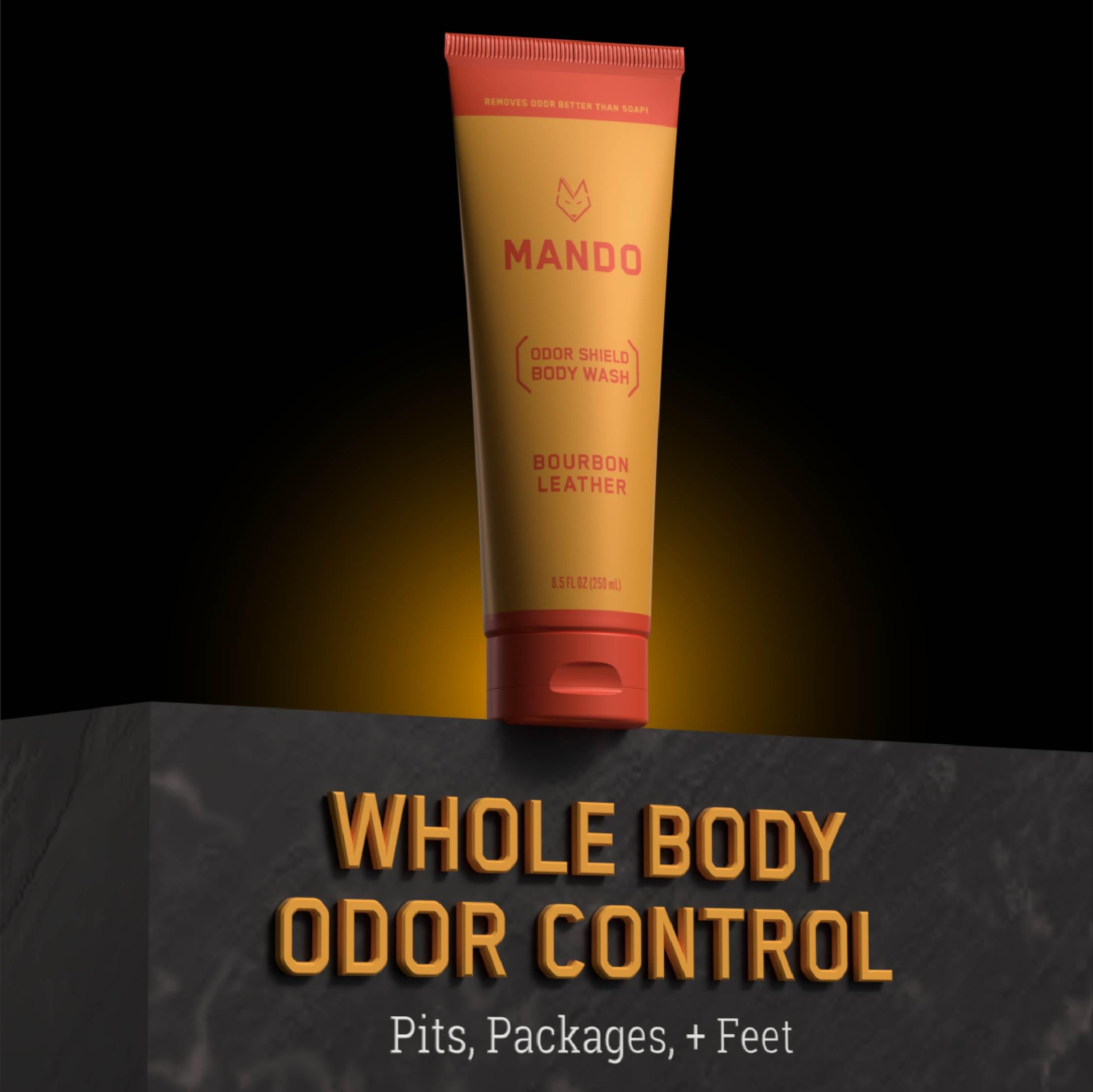 Mando Odor Shield hand massage shows cleansing on odor-prone skin.