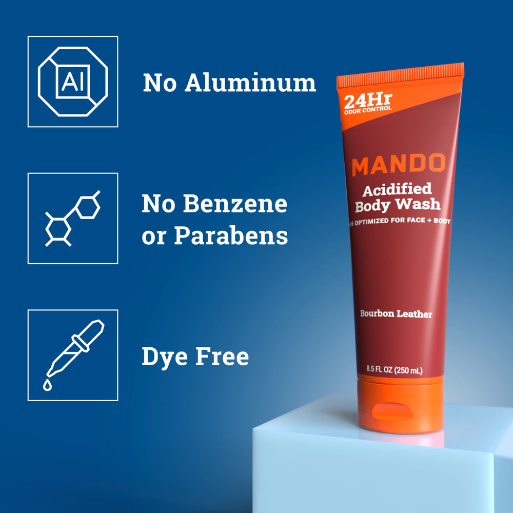 Mando Odor Shield Mandelic acid ingredient close-up emphasizing skin-safe cleansing