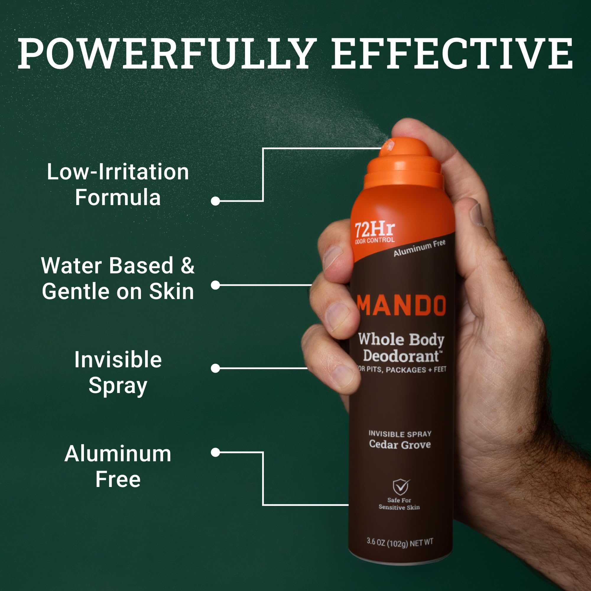 Pack of two Mando deodorant spray for easy home and travel use.