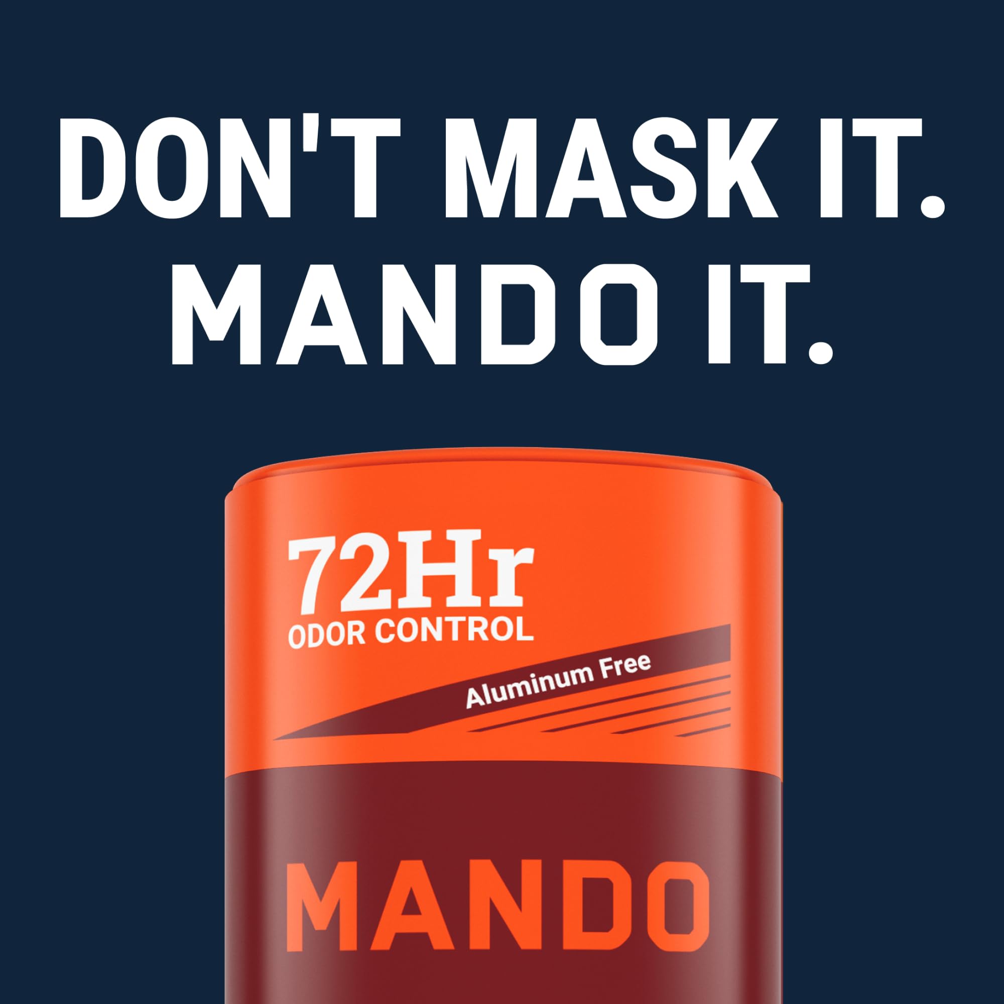 Mando packaging display illustrating the three-piece system and scent.