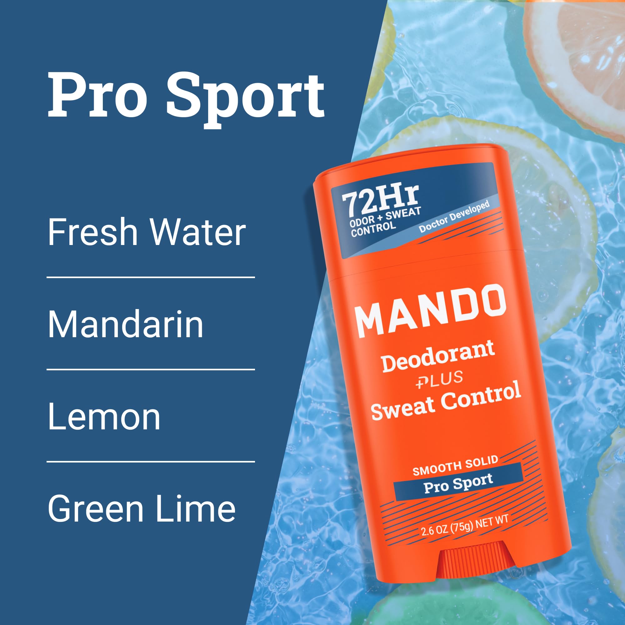 Mando Pro Sport baking soda-free formula for skin comfort.