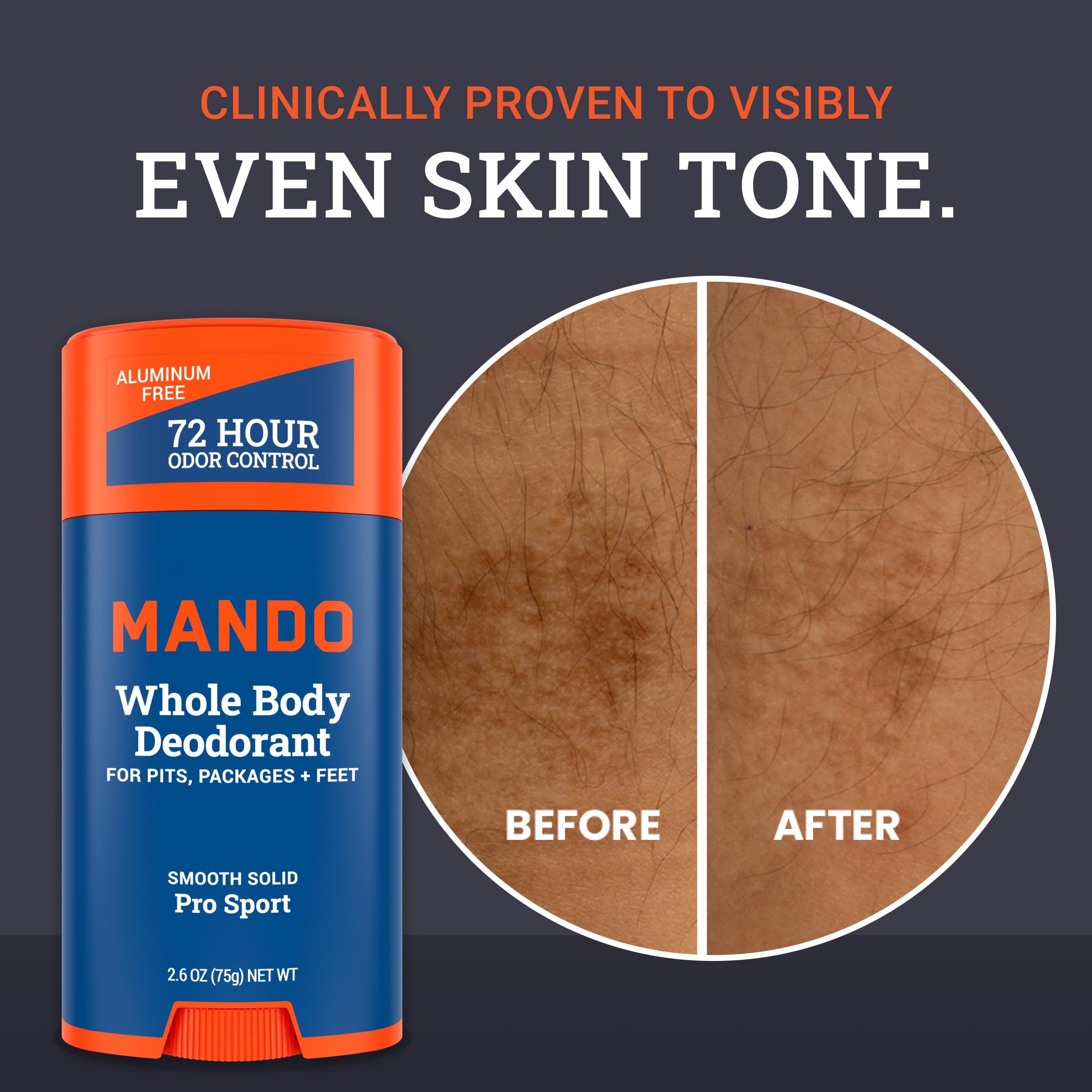 Ingredient-free note for aluminum and baking soda absence on skin.