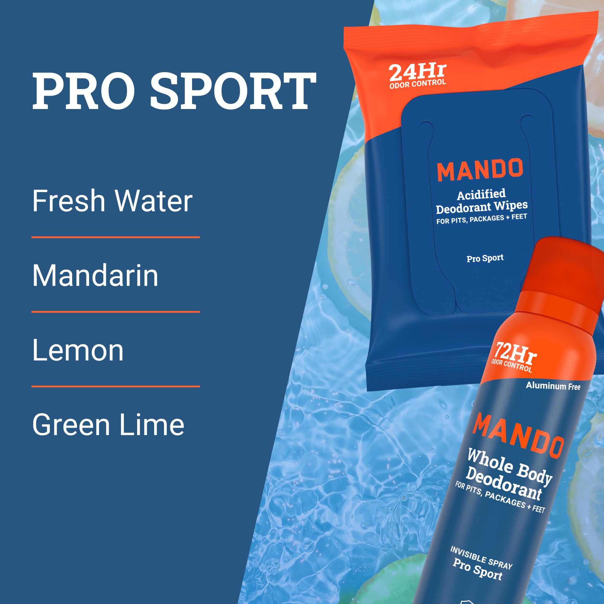 Mando Pro Sport scent bottle shown for gym bag freshness.