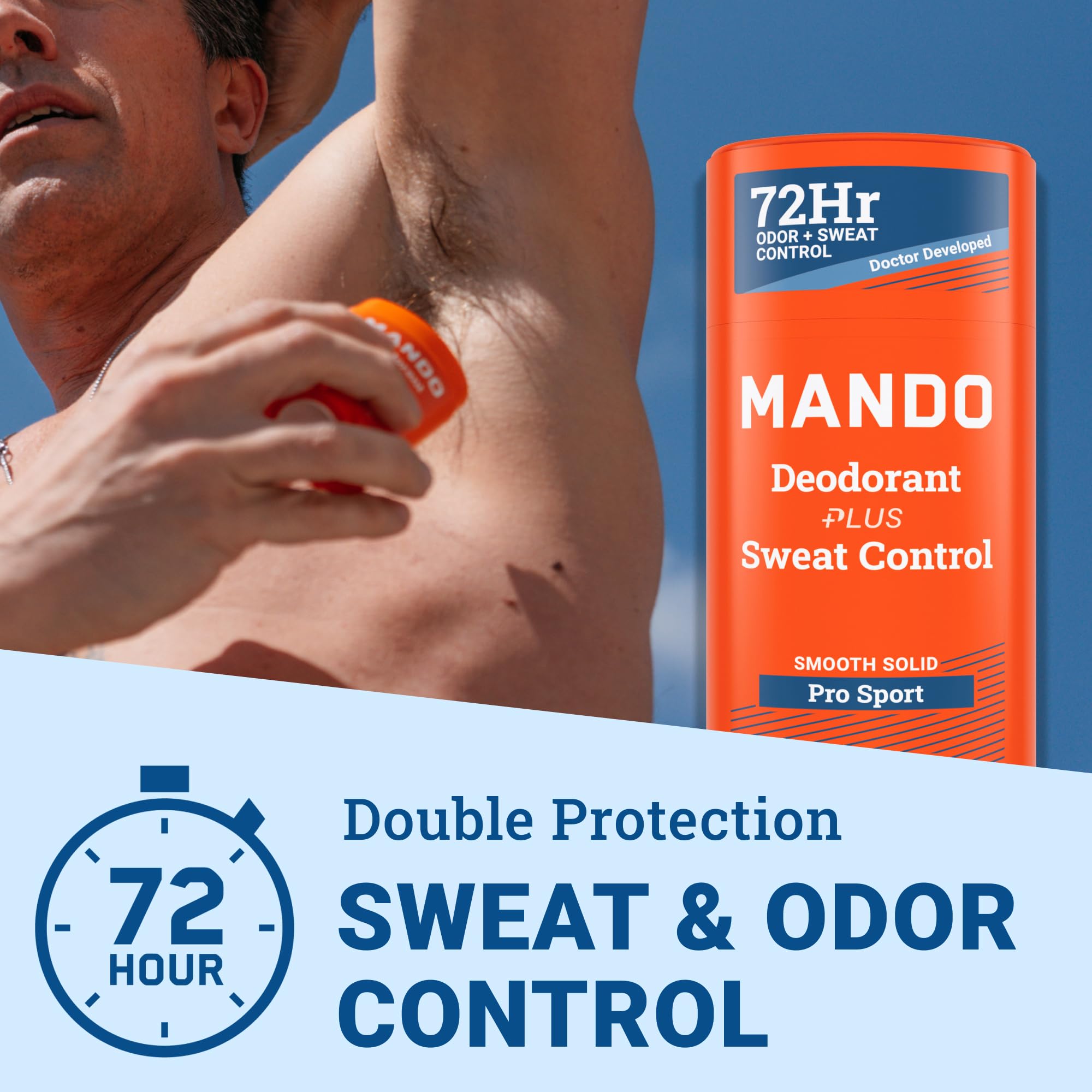 Mando Pro Sport stick application close-up showing smooth glide.