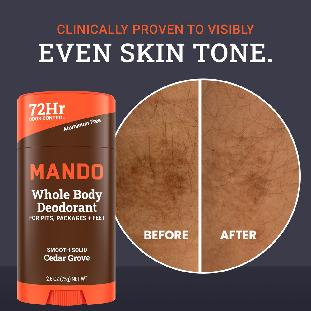 Mando skin-safe aluminum-free formula highlighted in graphic