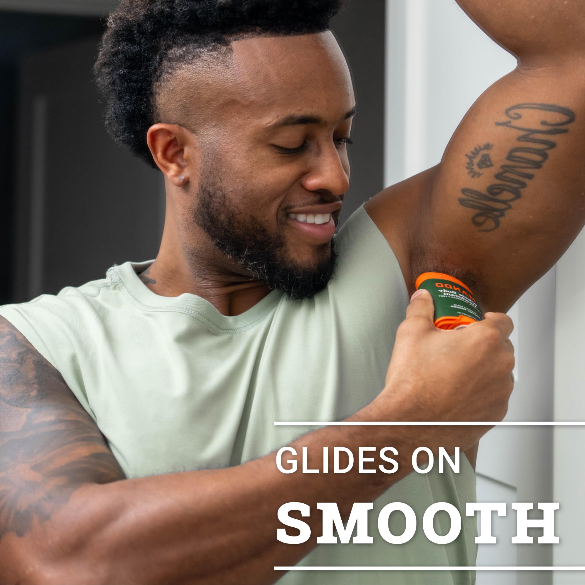 Mando smooth-drying finish image conveys quick, comfortable application.