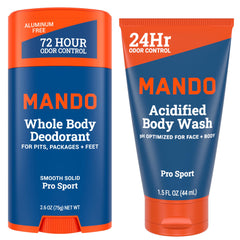 Mando Smooth Solid Stick being applied for all-day odor control.