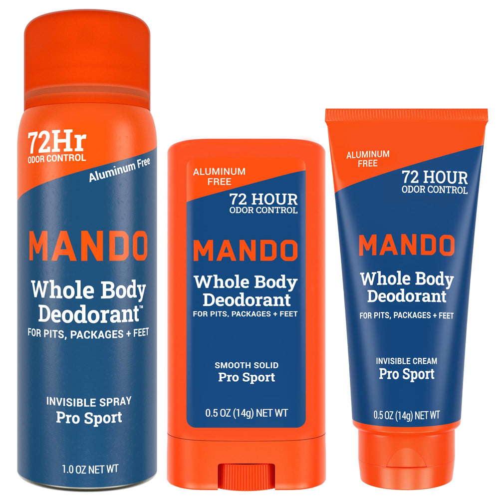Mando stick mini-trio for on-the-go odor control and day-long freshness.