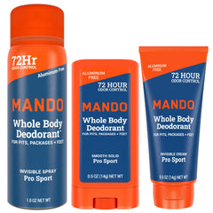 Mando stick mini-trio for on-the-go odor control and day-long freshness.