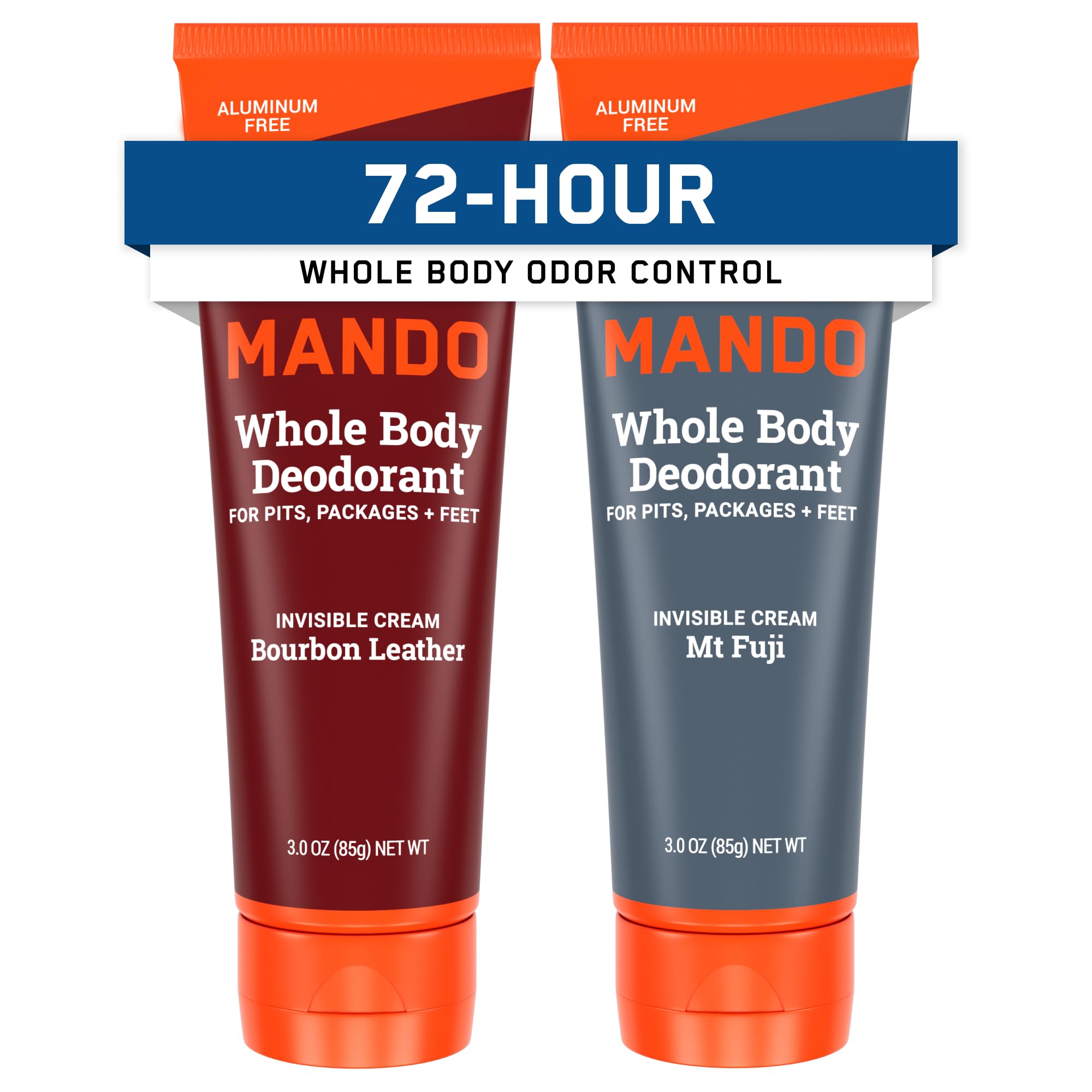 Mando whole body deodorant 3oz tube for all-day odor control.