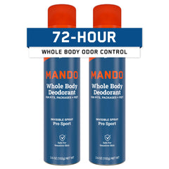 Mando Whole Body Deodorant can front view showing compact design and all-over protection.