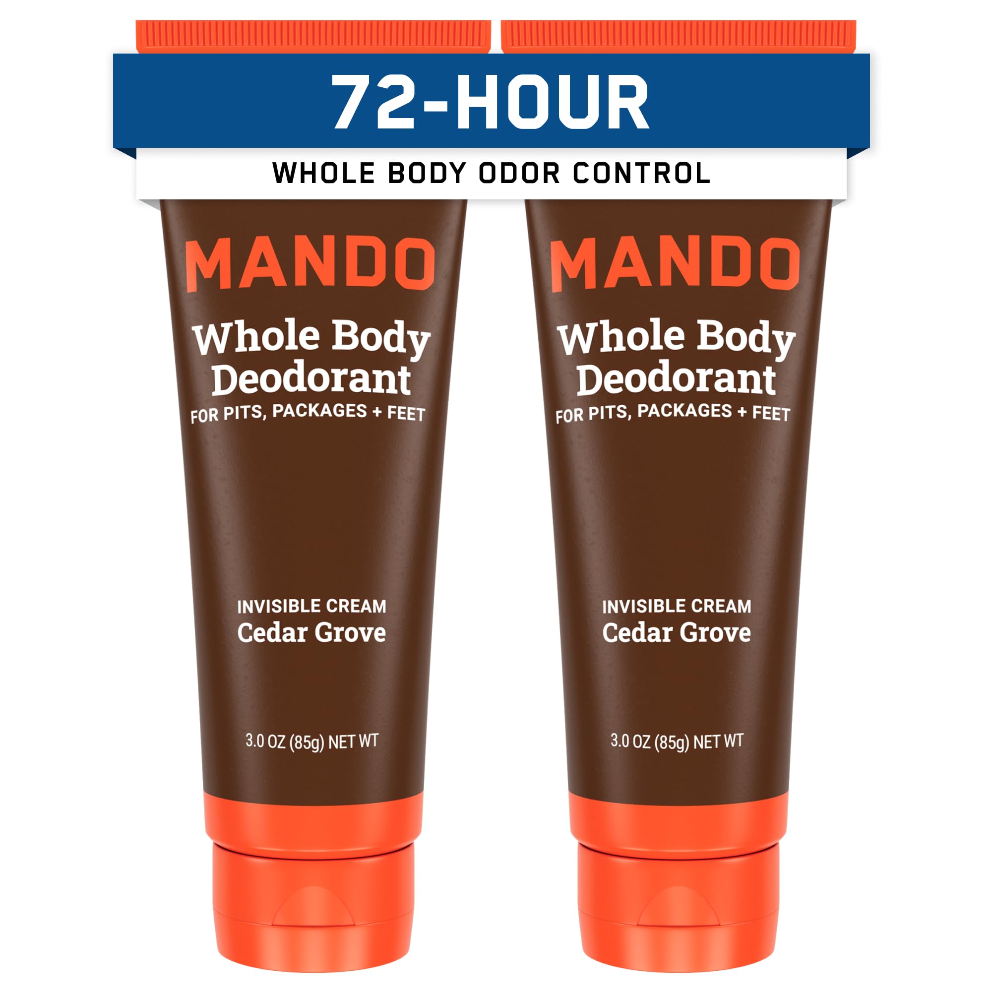 Mando Cedar Grove whole-body deodorant tube shows long-lasting odor control.