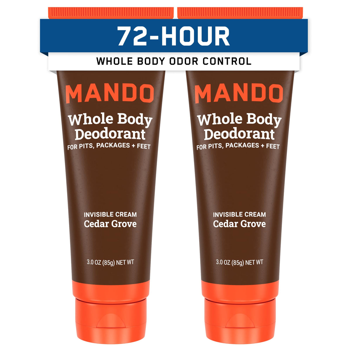 Mando Cedar Grove whole-body deodorant tube shows long-lasting odor control.