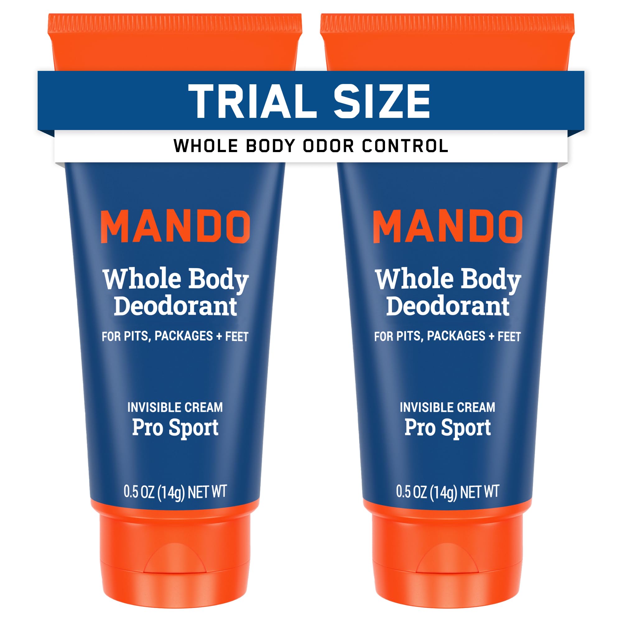 Mando whole body deodorant mini tube front view, compact travel size for odor control.