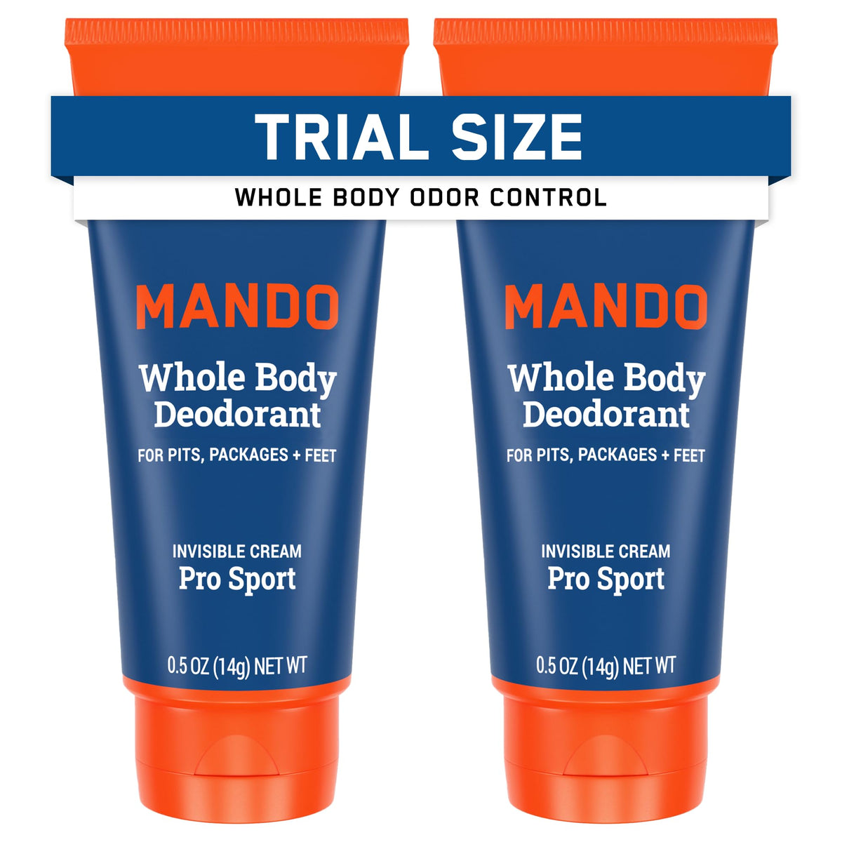 Mando whole body deodorant mini tube front view, compact travel size for odor control.