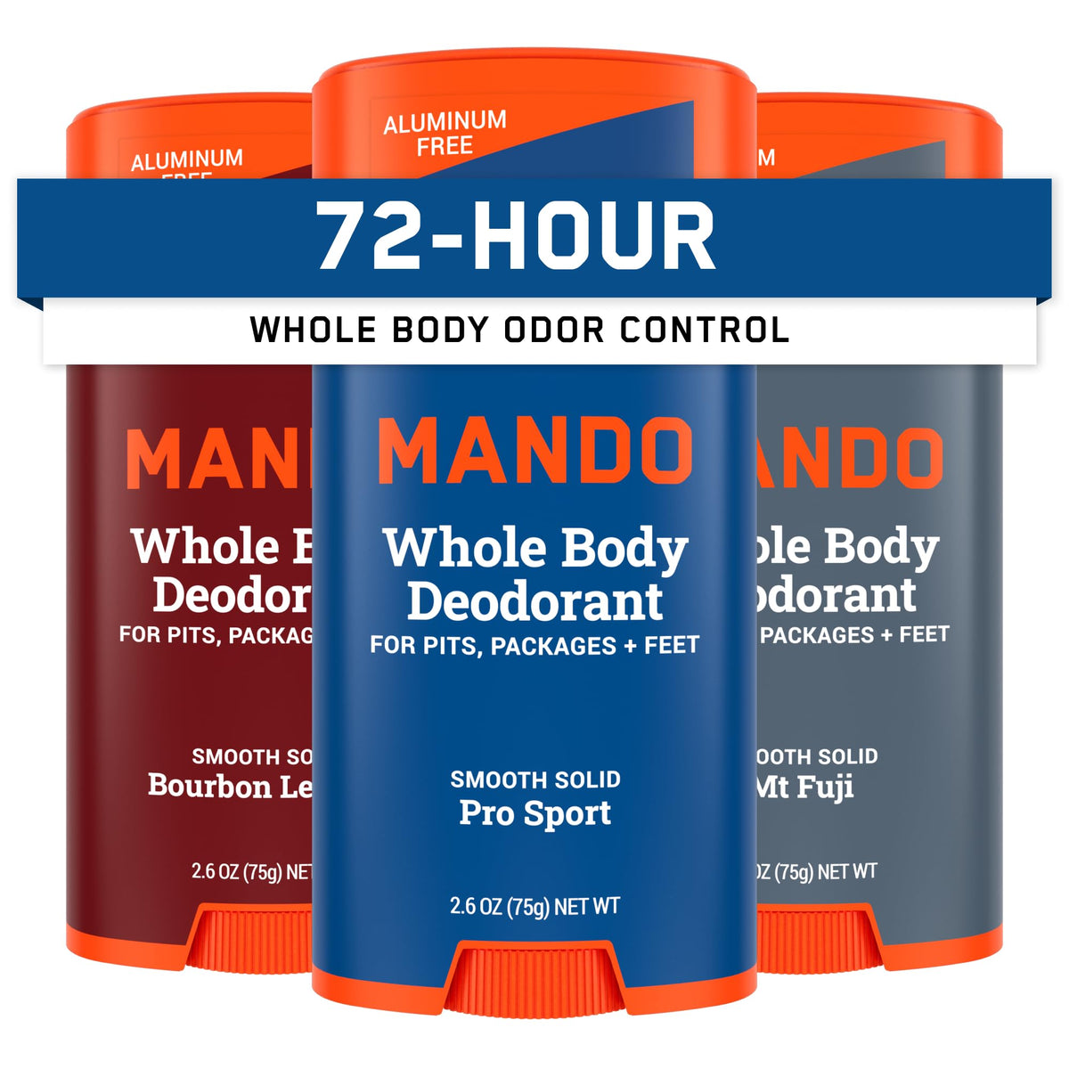 Mando Whole Body Deodorant stick front view highlights a smooth glide.
