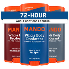 Mando Whole Body Deodorant stick front view highlights a smooth glide.