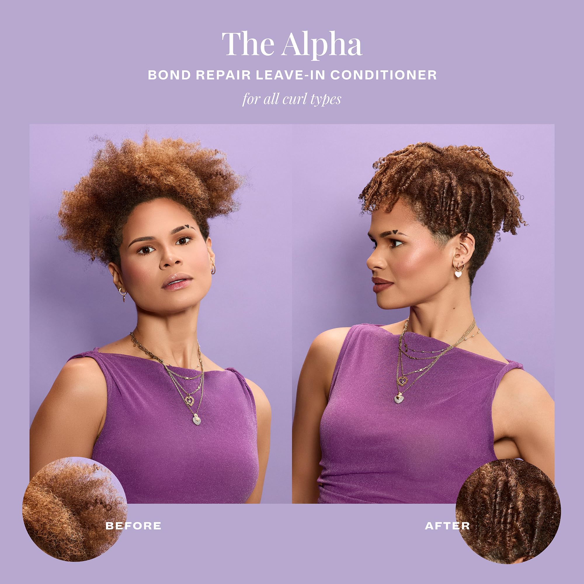 Bond repair action illustrated on healthy-looking curls with Alpha Recoil