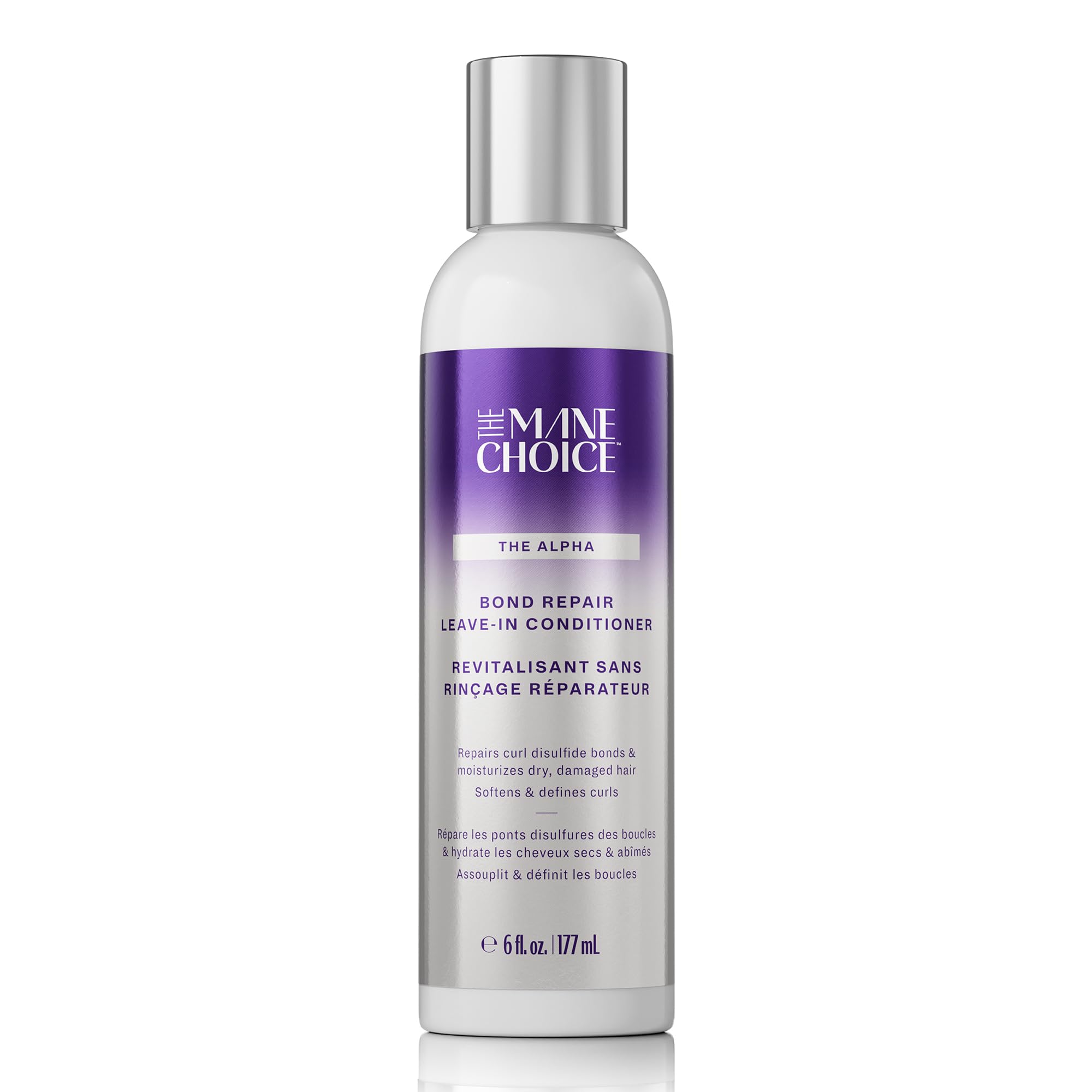 The Mane Choice Alpha Recoil Leave-In bottle pouring onto damp curls for hydration