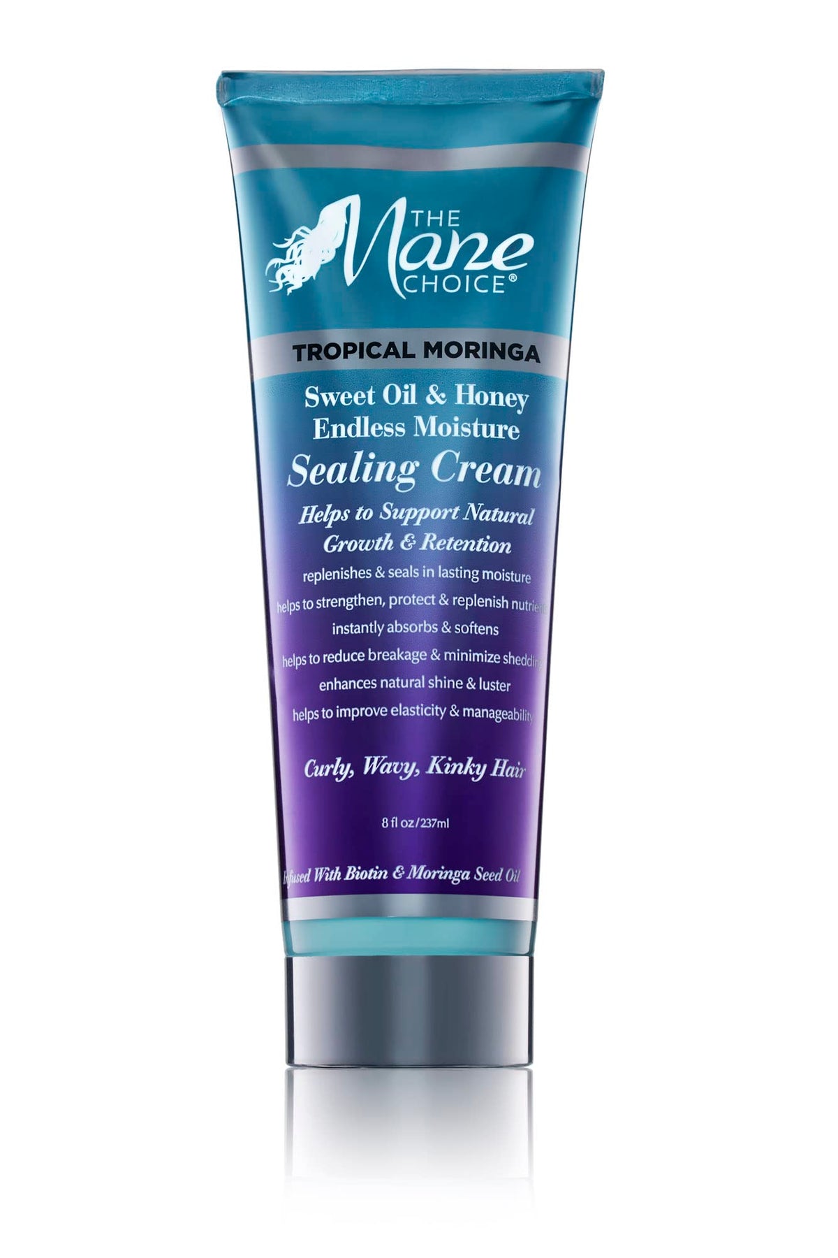 The Mane Choice Tropical Moringa sealing cream bottle boosts moisture and curl definition.