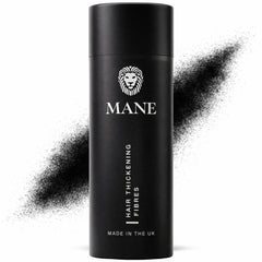MANE Hair Building Fibers Jet Black blend naturally at the crown.