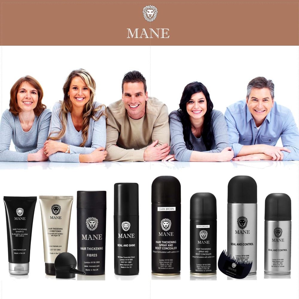 MANE Hair Thickening Fiber Spray Auburn grey root coverage option