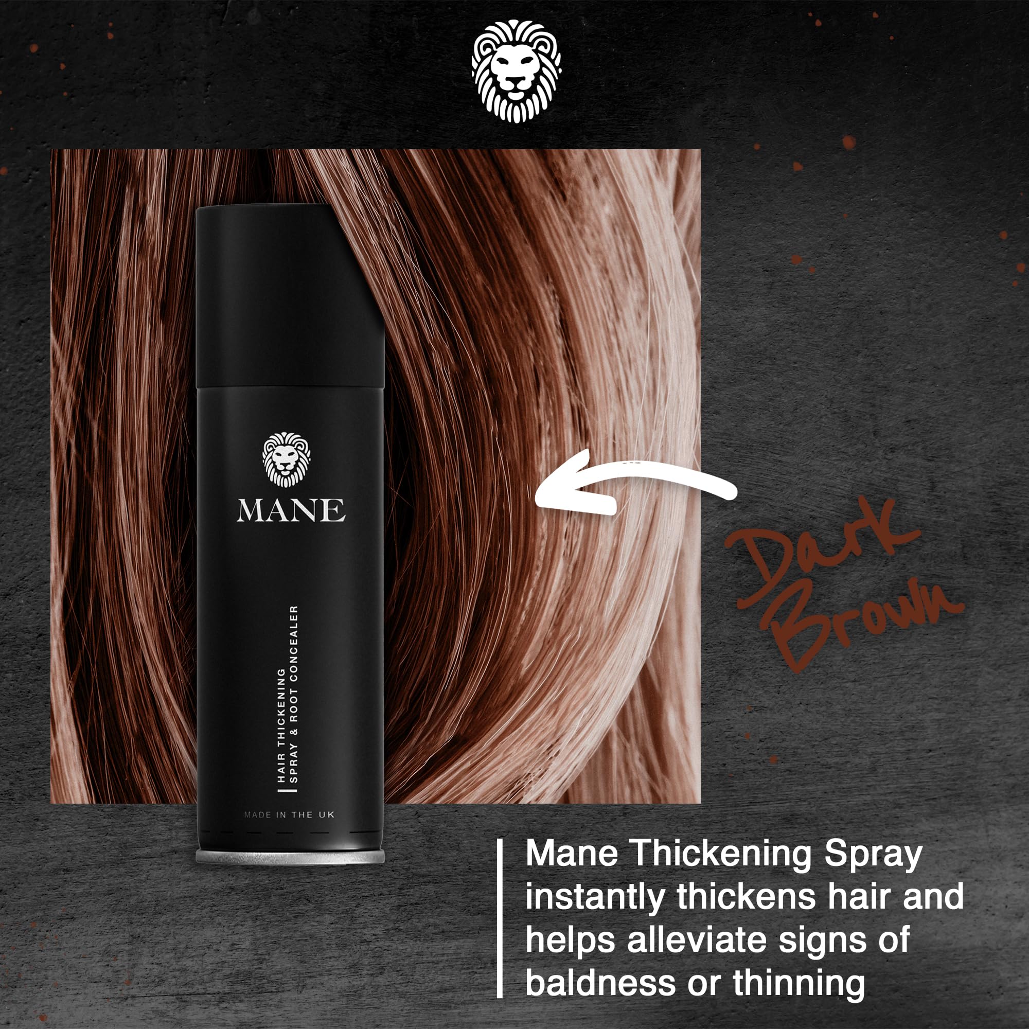 MANE Hair Thickening Spray color swatches showing 12 shades