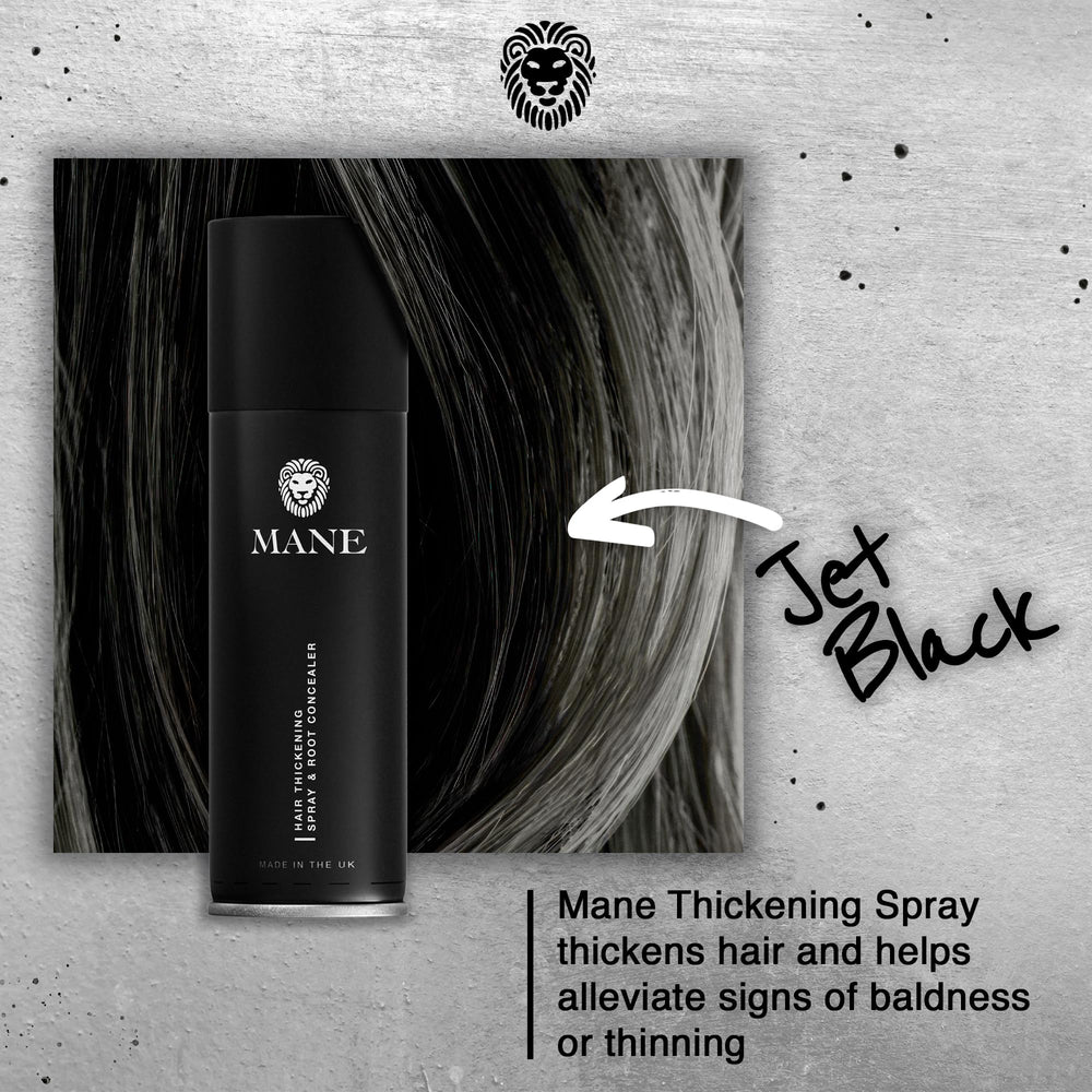 MANE Hair Thickening Spray color swatches display 12 shades for seamless shade matching.