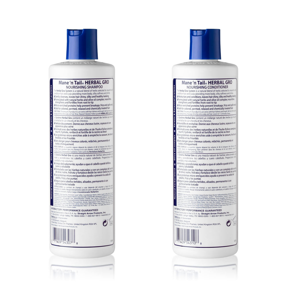 Mane 'n Tail Herbal Gro Shampoo label highlighting olive oil complex and nourishment