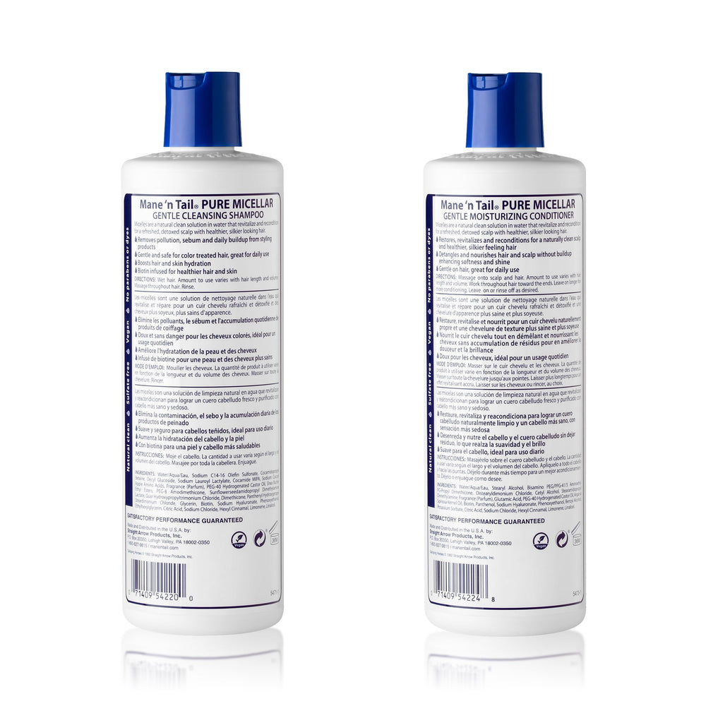 Mane 'n Tail micellar conditioner bottle front highlighting smoothing and breakage reduction.