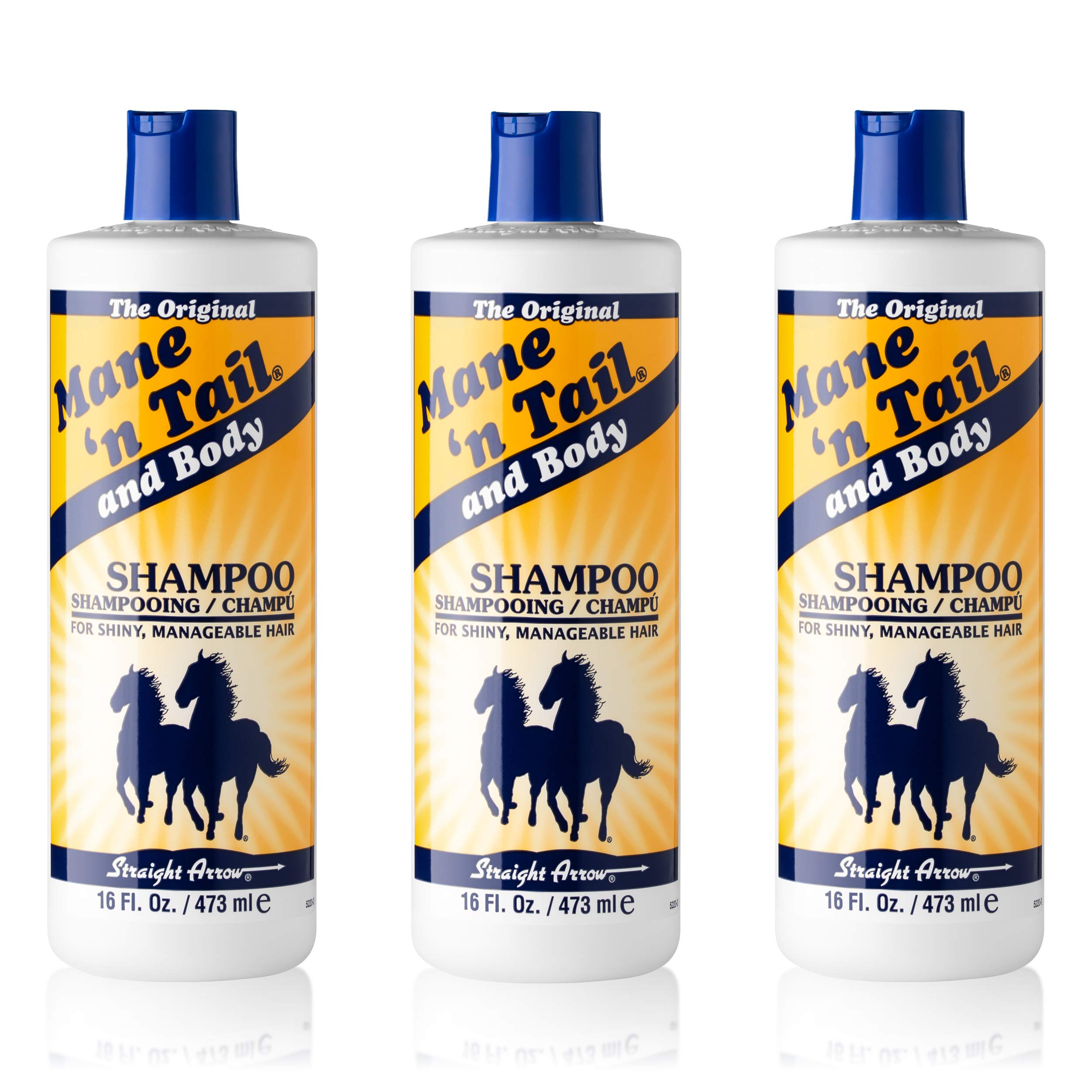 Mane 'n Tail original formula shampoo bottle close-up showing moisture and shine.