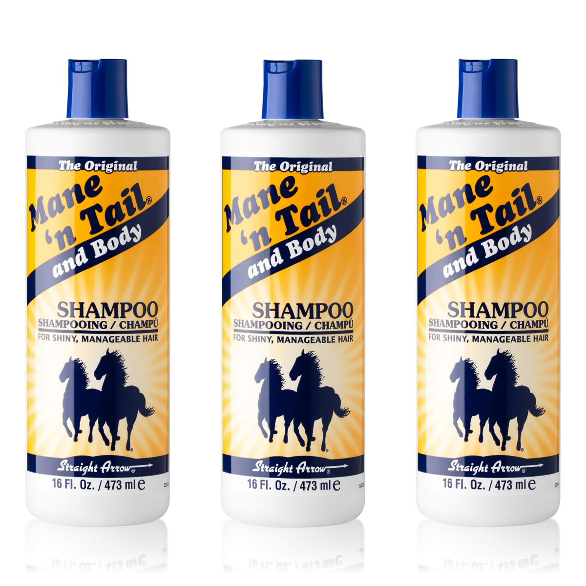 Mane 'n Tail original formula shampoo bottle close-up showing moisture and shine.