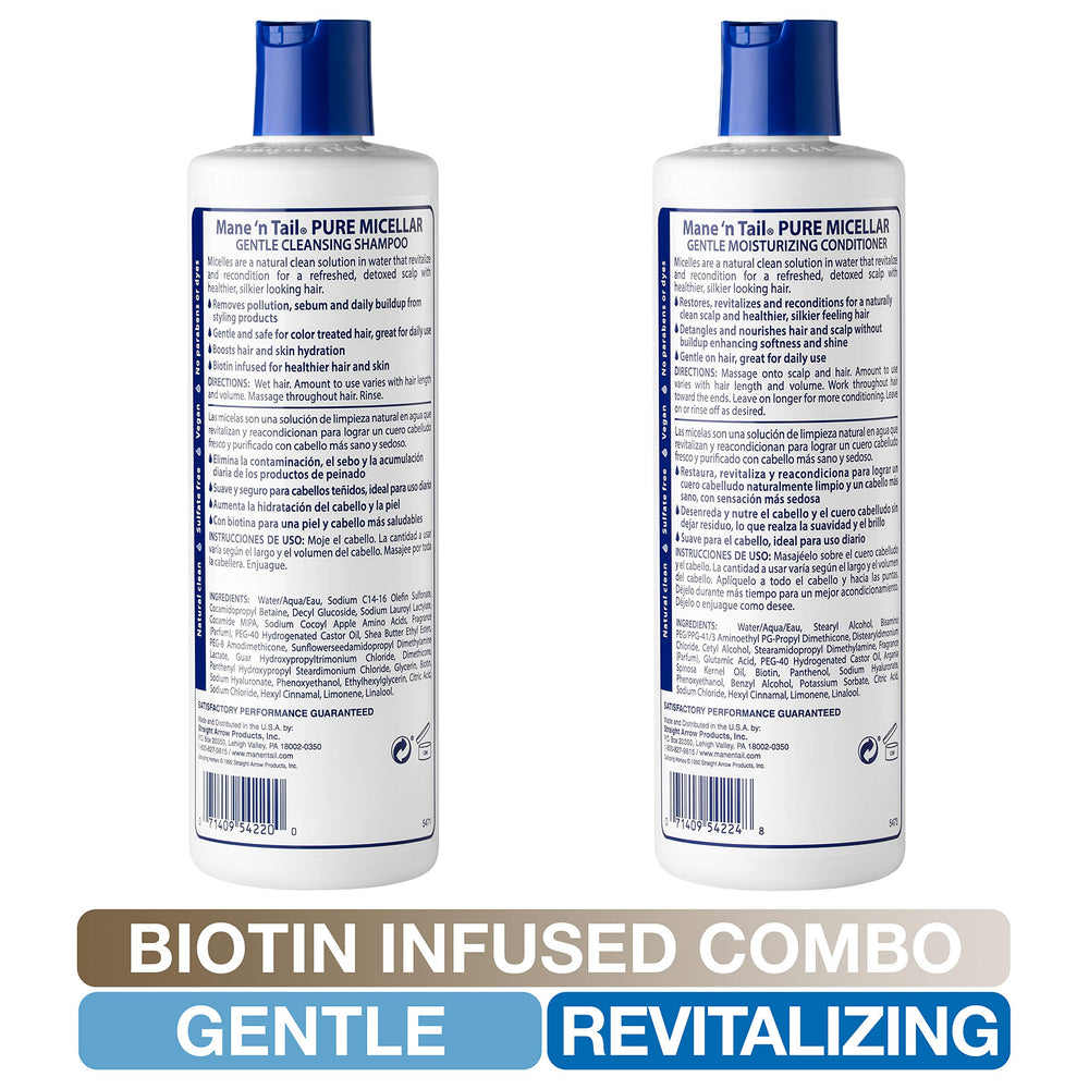 Mane 'n Tail vegan formula packaging side showcasing clean, cruelty-free scalp care.