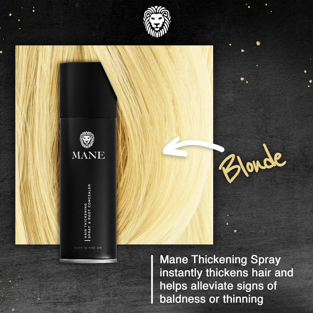 MANE root touch-up spray applied to hairline for seamless color blending