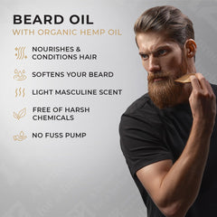 MANE TAME Beard Oil pump top close-up for mess-free application.