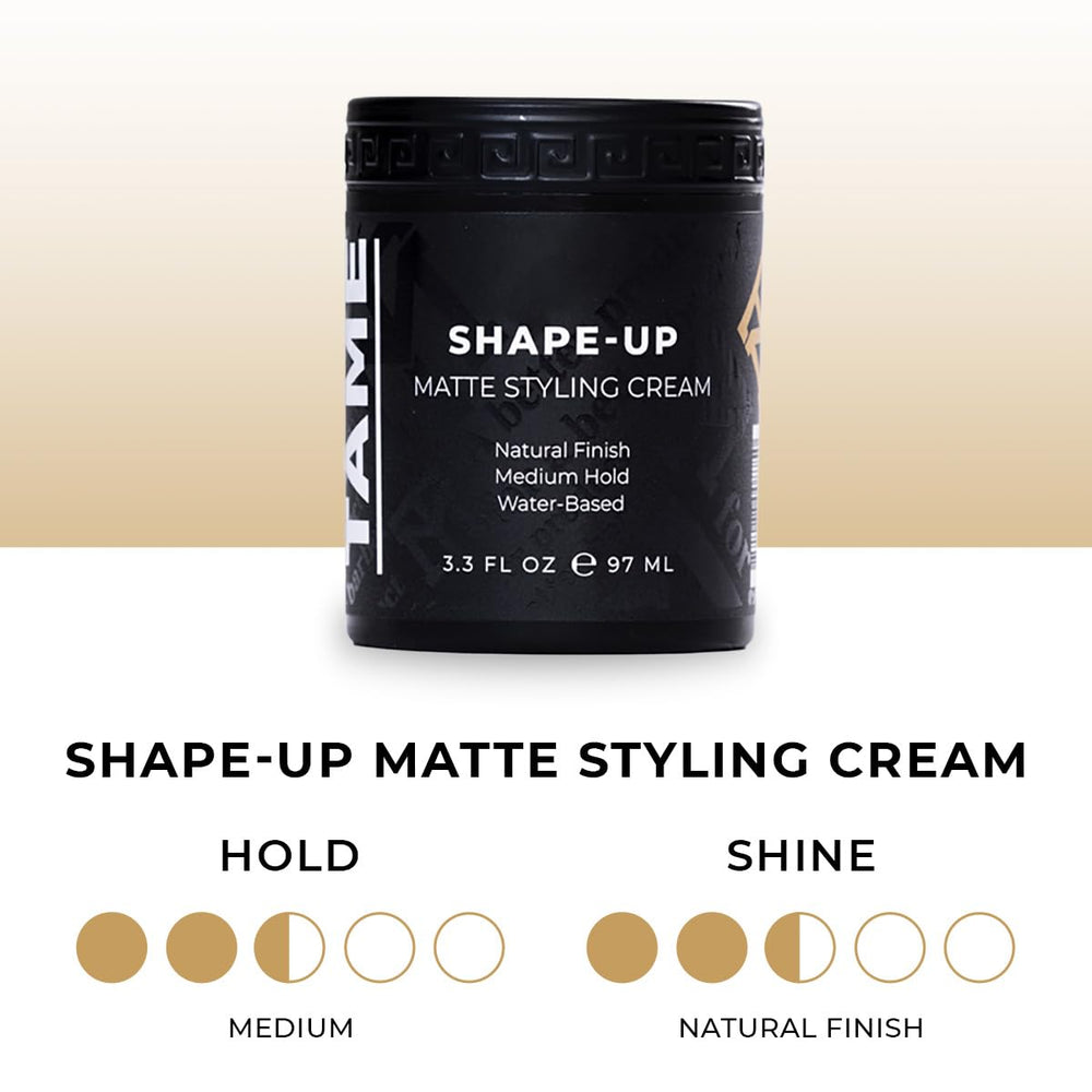 Mane Tame Shape-Up Matte Cream delivers a polished matte finish.