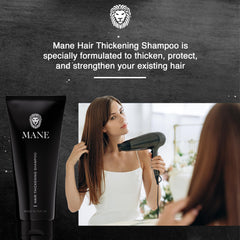 MANE Thickening Biotin Shampoo ingredients close-up featuring Biotinil, Apigenin, Procapil.