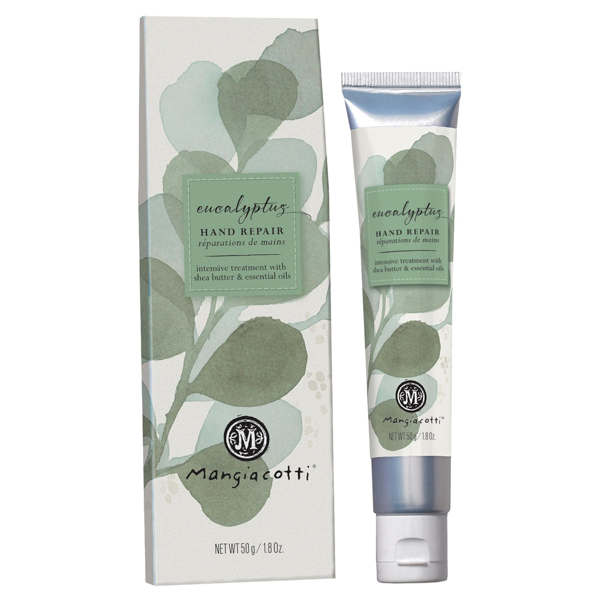 Mangiacotti Hand Repair Cream with shea butter soothes dry hands.