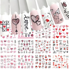 Mangoit Valentine's nail stickers with heart and flower designs for quick romantic manicures.