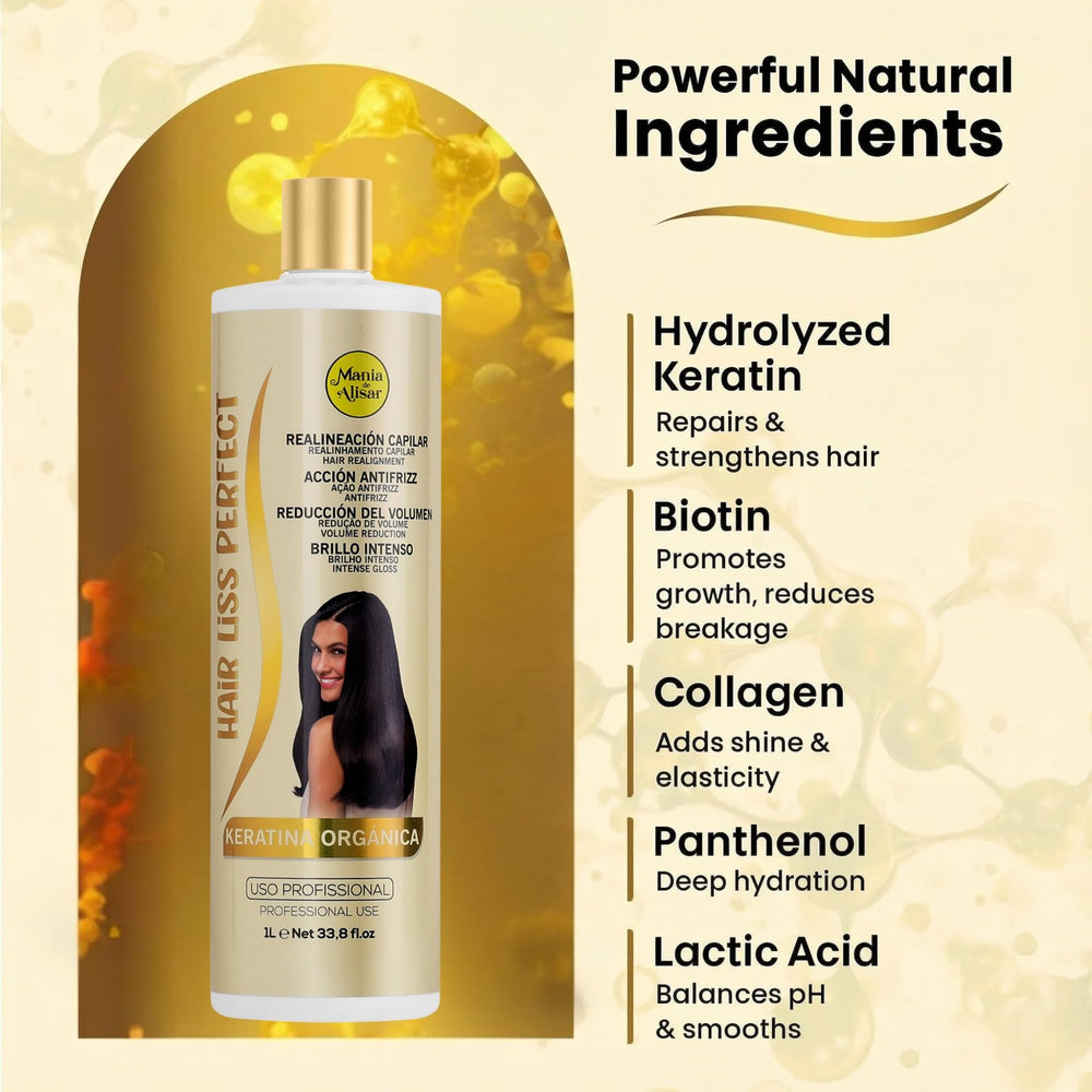 Mania de Alisar Hair Liss Perfect application steps spread on hair sections.