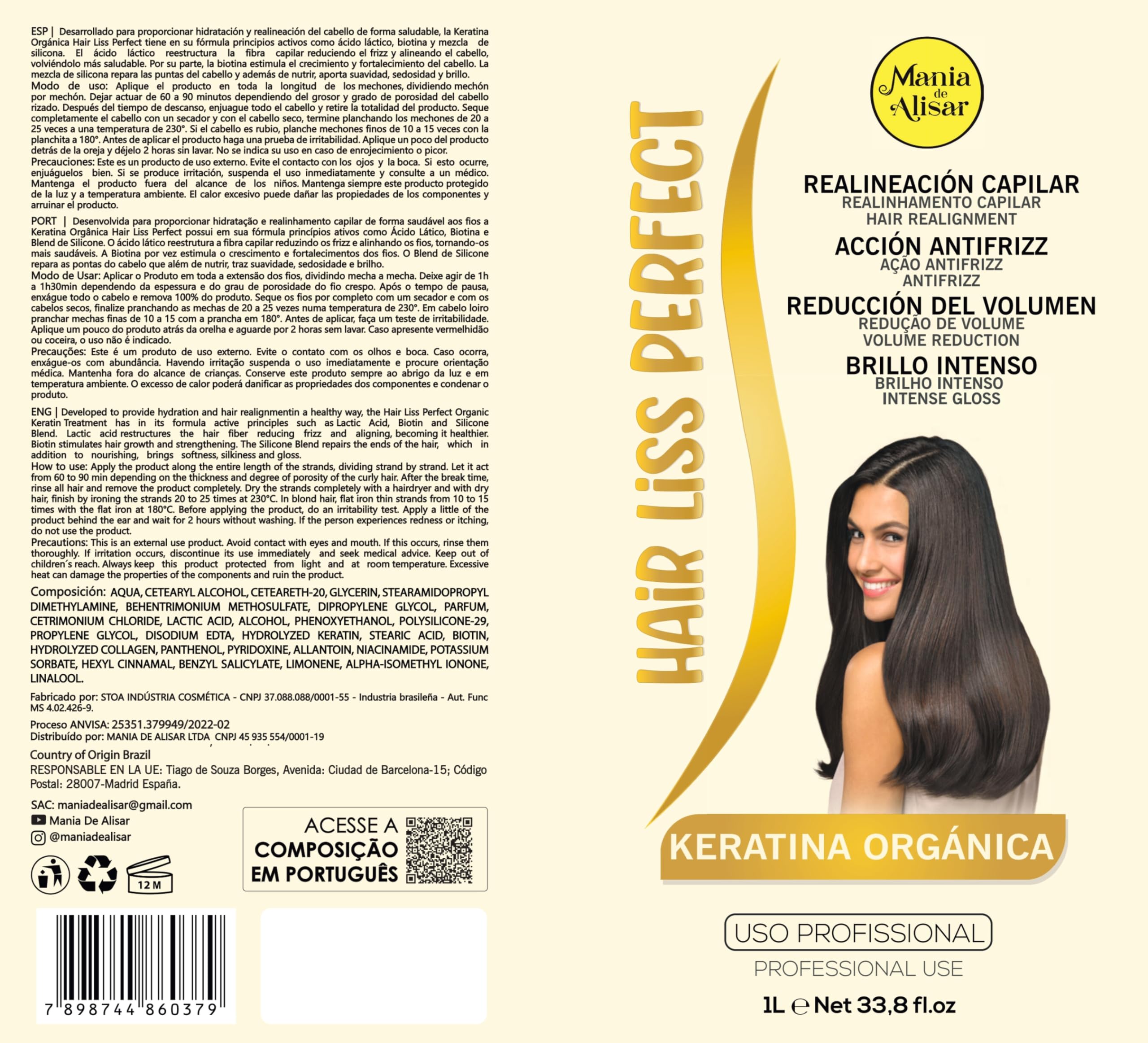 Mania de Alisar Hair Liss Perfect packaging label shows lactic acid and biotin.