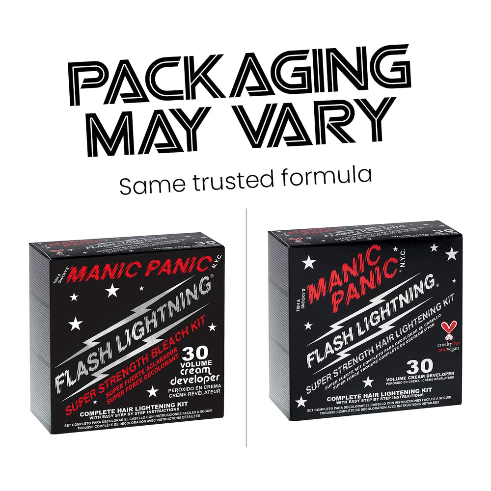 MANIC PANIC 30-volume developer for maximum lift on dark hair toward medium blonde.
