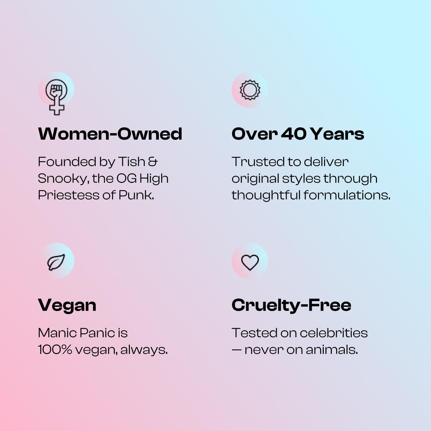 MANIC PANIC cruelty-free logo reinforces ethical, high-performance hair color care